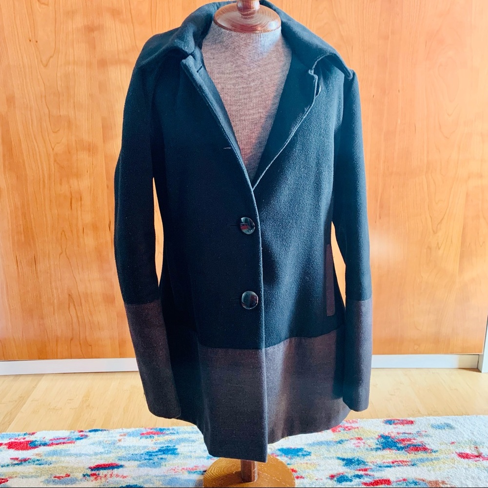 BCBG Paris Colorblock Pea Coat Black Gray Hood